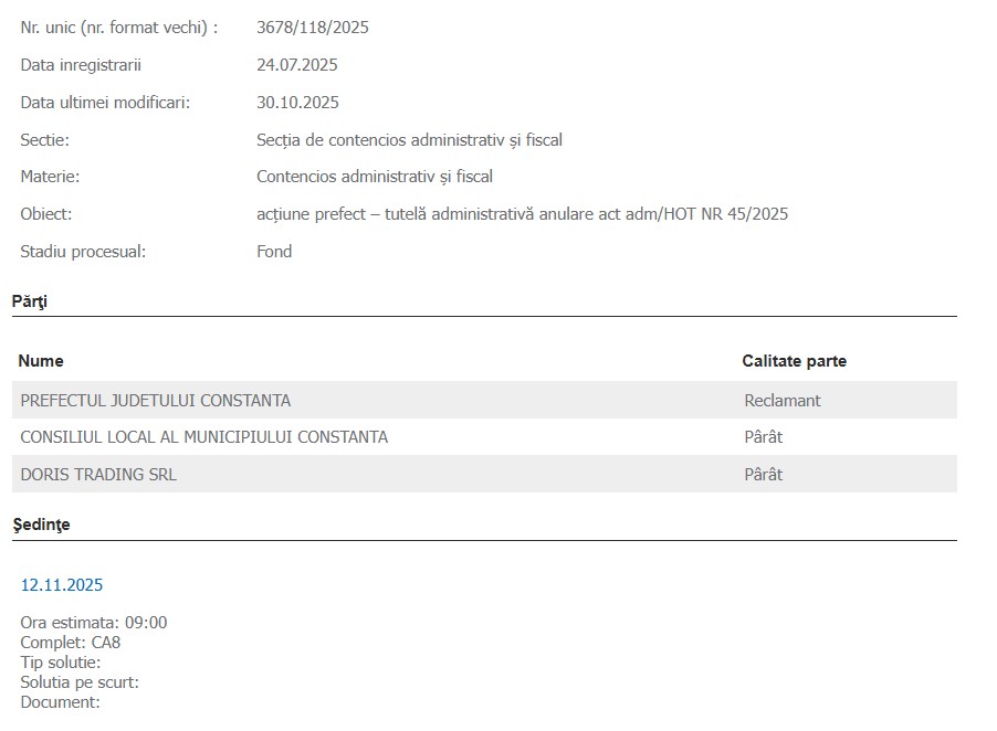 Doris Trading SRL proces prefect HCL