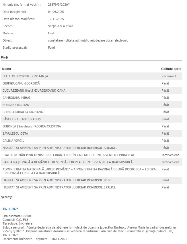 Dosarul Retrocedărilor abținere judecător