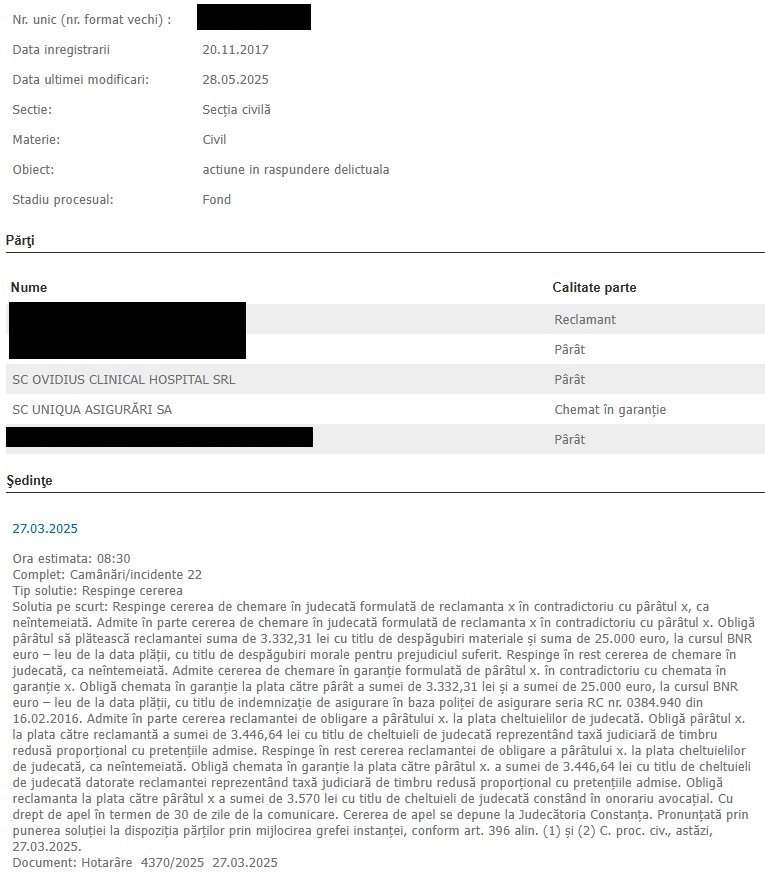 minuta decizie spital privat Ovidius Clinical Hospital
