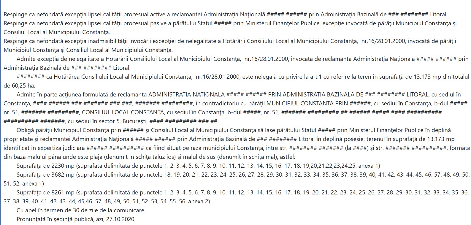 Primăria Constanța proces plajă Apele Române