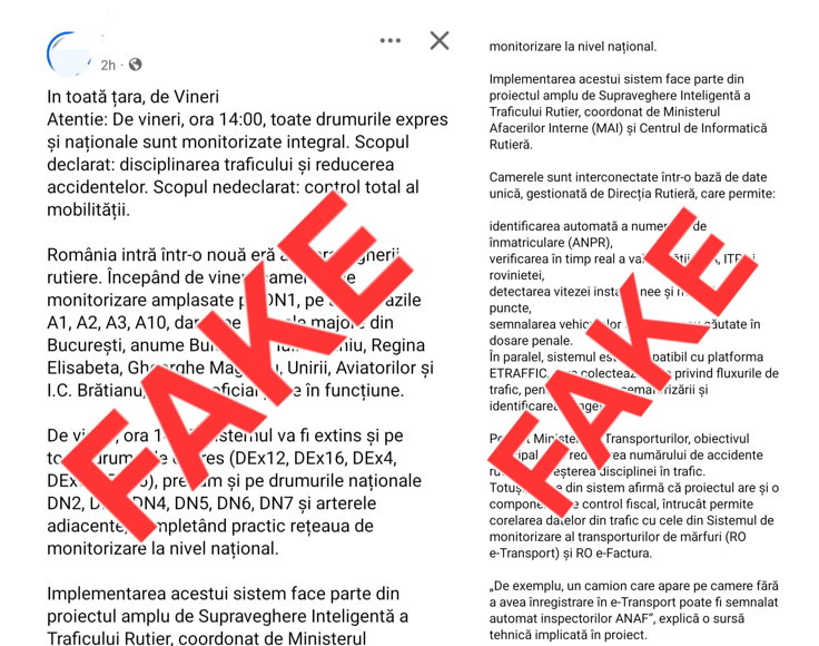MAI avertizează asupra unui fake news despre controlul total al traficului: Nu, nu este Big Brother!