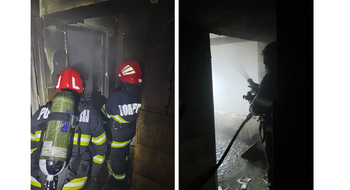 FOTO Apartament în FLĂCĂRI în județul Tulcea: Un coș de fum necurățat ar fi cauza incendiului