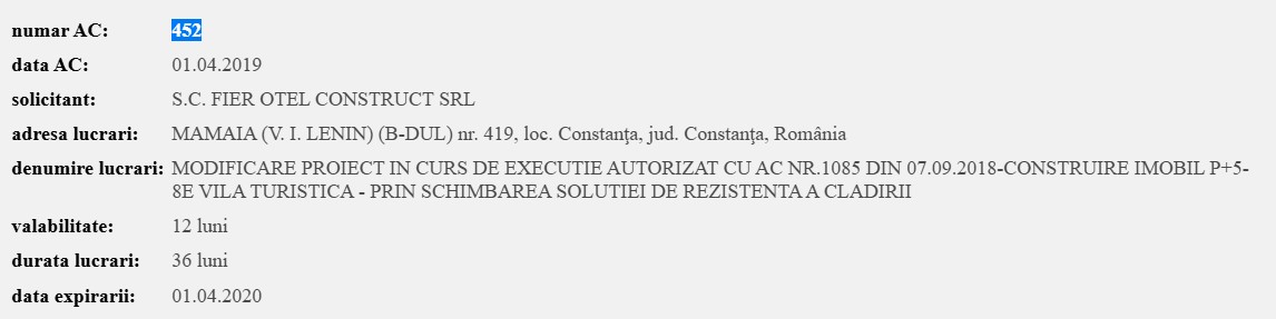 vila Mamaia autorizație de construire