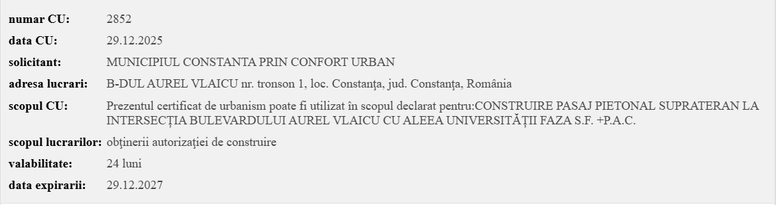Certificat de urbanism pasaj pietonal campus