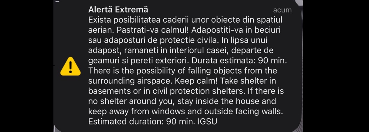 ALERTĂ la Tulcea! Mesaj RO-ALERT pentru locuitorii din zona de nord a județului: există posibilitatea căderii unor obiecte din spațiul aerian