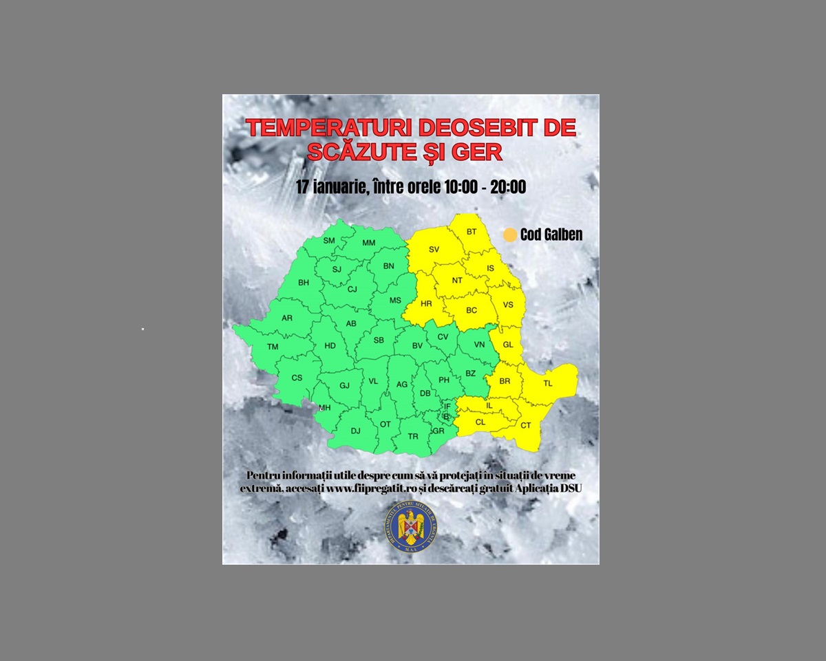 Avertizare meteo din partea DSU: în Dobrogea vor fi temperaturi deosebit de scăzute! Iată cât durează Codul galben