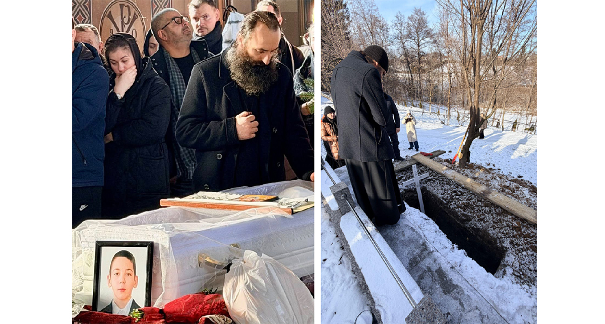 FOTO Și cerul a plâns astăzi, la înmormântarea lui Matei, băiatul preotului din Vatra Dornei