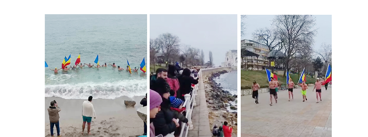 VIDEO Constănțenii s-au prins în Hora Unirii în apa mării, rece ca gheața