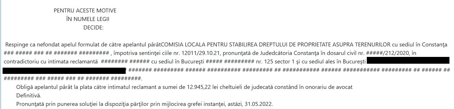 Academia Română minută Tribunal
