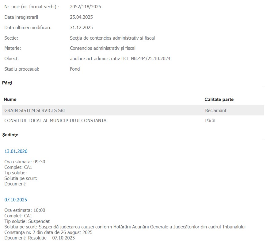 Costea Halep Grain Sistem Services SRL Consiliul Local Constanța