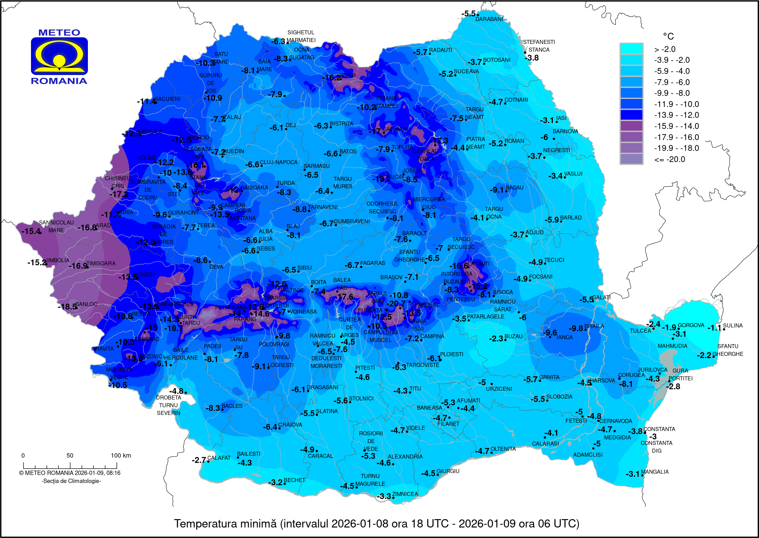 Temperaturi 9 ianuarie 2026
