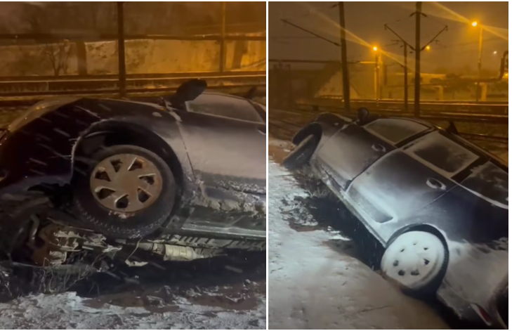 Constanța: Un autoturism a căzut pe calea ferată de pe bulevardul Aurel Vlaicu, în zona zona Doraly