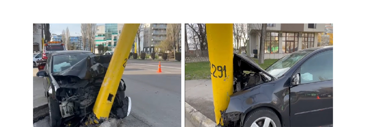 Accident rutier în Mamaia: Un autoturism a intrat în plin într-un stâlp de electricitate