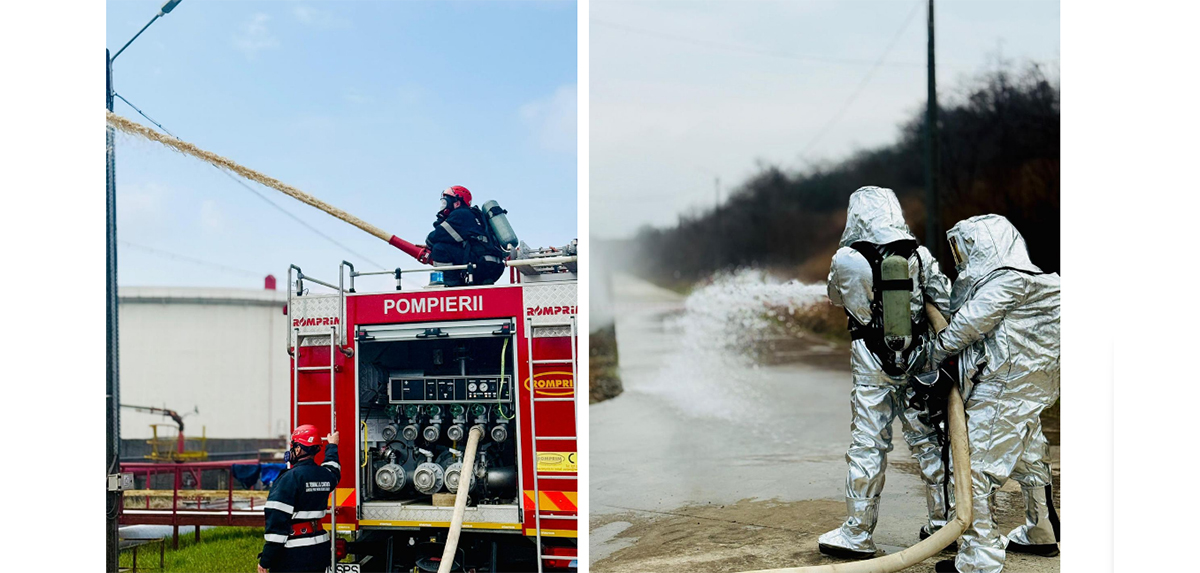 FOTO Intervenție de URGENȚĂ la Oil Terminal Platforma Sud: Explozie la un rezervor și un microbuz răsturnat, parte dintr-un exercițiu al ISU Dobrogea