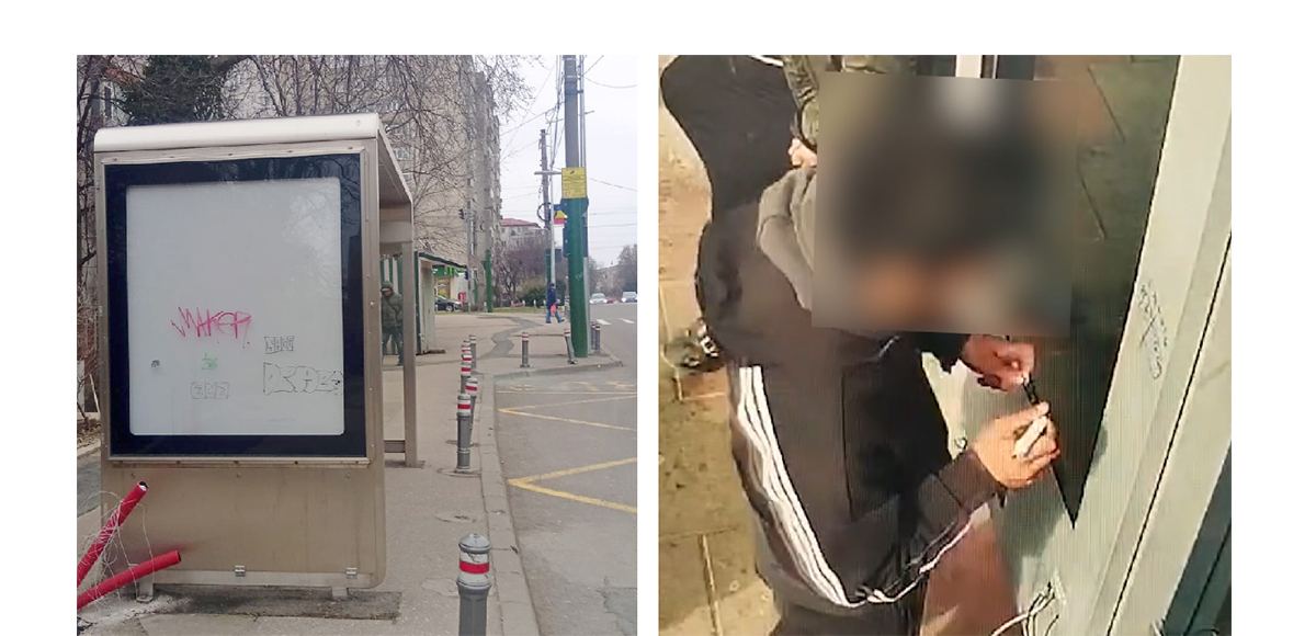 VIDEO Doi minori din Constanța, filmați și amendați după ce au umplut cu graffiti mai multe clădiri și echipamente stradale