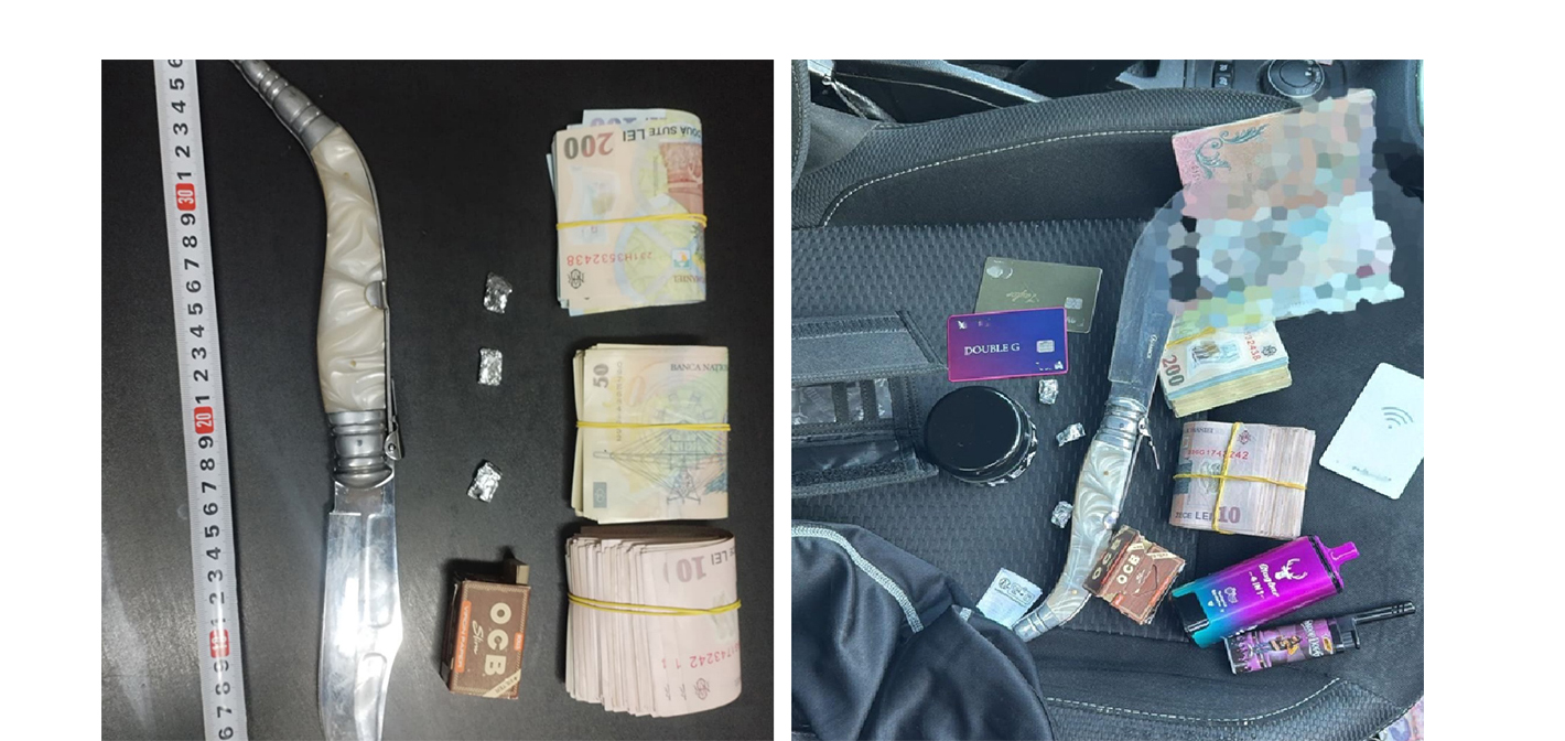 Mangalia: Droguri, o armă albă și 8.400 de lei, descoperite la un bărbat în zona stației de taxiuri de lângă primărie