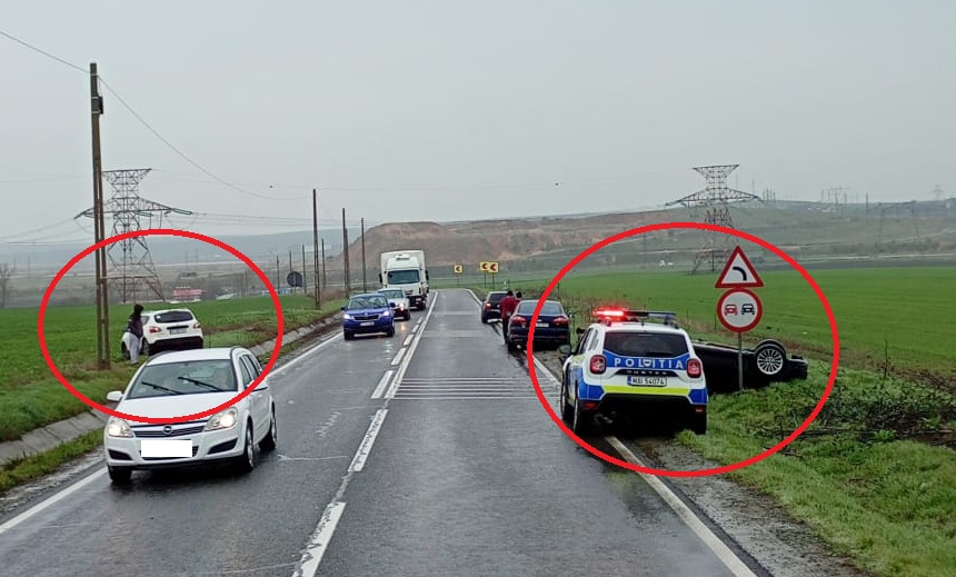 Accident pe DN22, aproape de Piatra! Un BMW s-a răsturnat