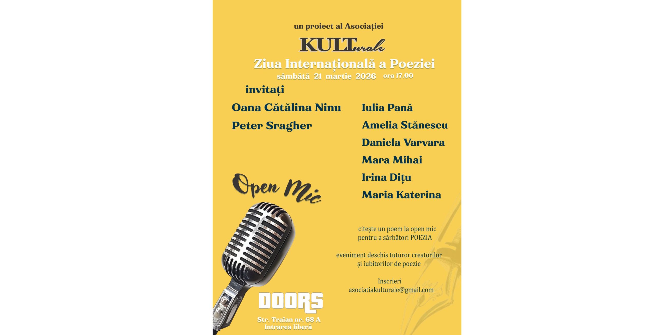 Ziua Internațională a poeziei, sărbătorită la Constanța: Opt voci remarcabile și un Open Mic, deschis tuturor creatorilor