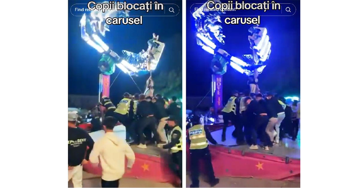 VIDEO 14 tineri, blocați într-un carusel: Aceștia au petrecut zeci de minute suspendați în aer, cu capul în jos