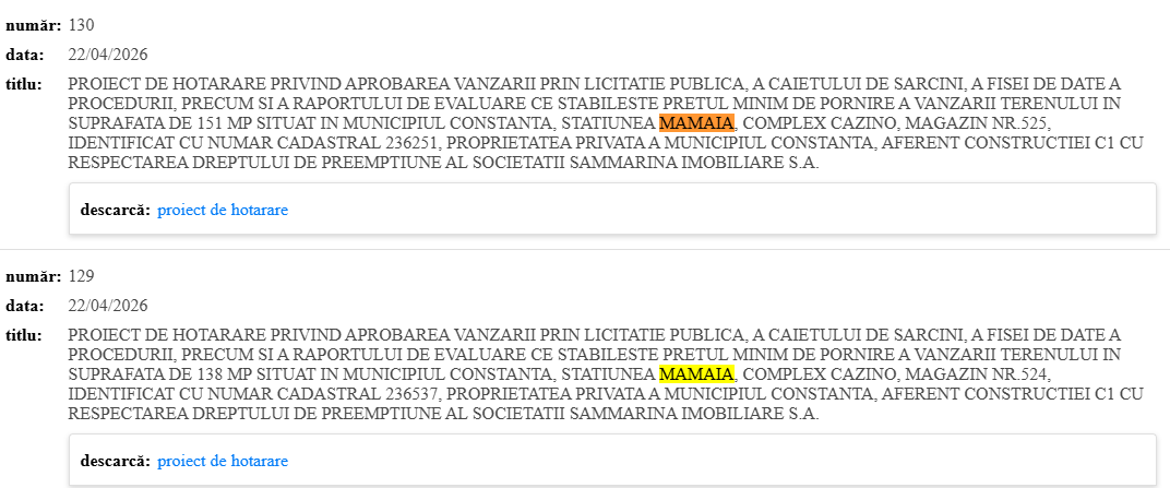 Proiect de hotărâre Sanmarina Imobiliare - Zina Cazino