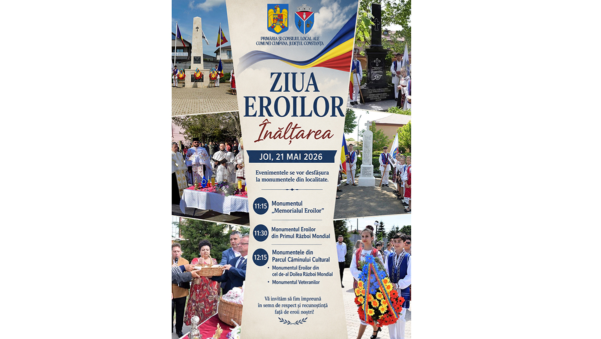 Iată care este programul manifestărilor dedicate Zilei Eroilor de la Cumpăna