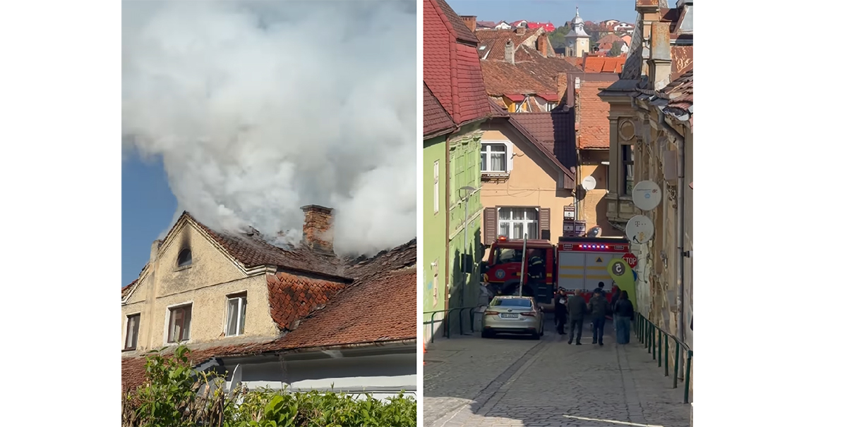 INCENDIU puternic în centrul Brașovului: Arde o clădire istorică a orașului