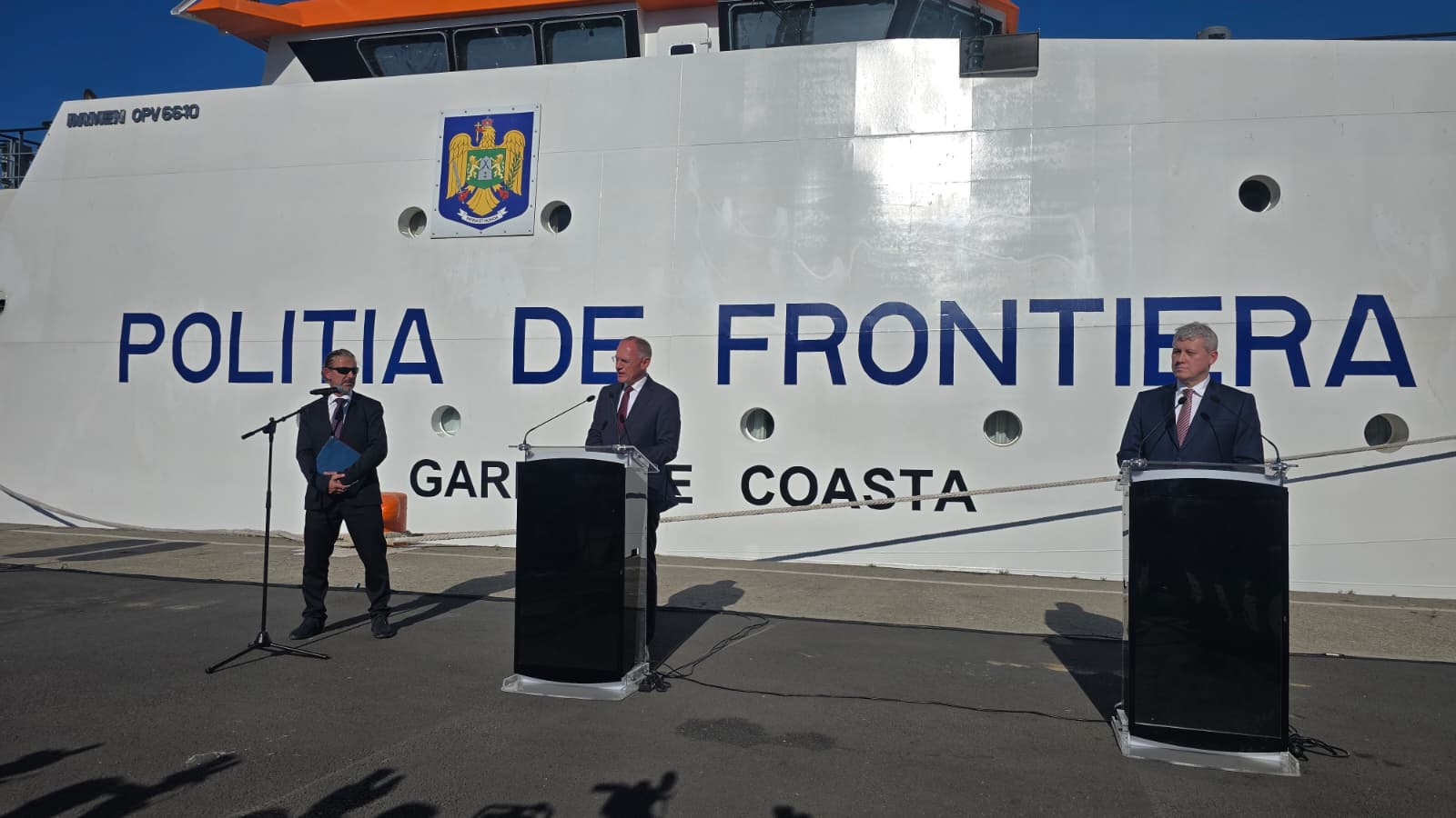 FOTO VIDEO Cătălin Predoiu și omologul său austriac, declarații în portul Constanța: Combaterea migrației ilegale și asigurarea securității frontierelor, printre subiectele abordate