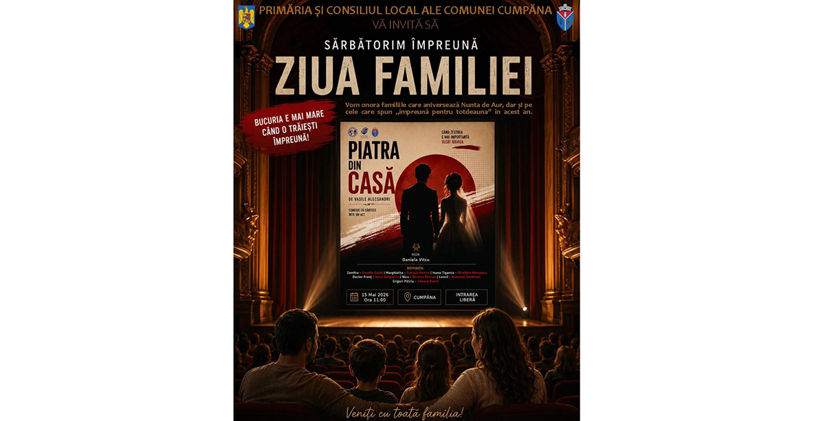 Spectacol dedicat Zilei Internaționale a Familiei, organizat de Primăria și Consiliul Local Cumpăna: Cuplurile care aniversează Nunta de Aur, omagiate în cadrul evenimentului