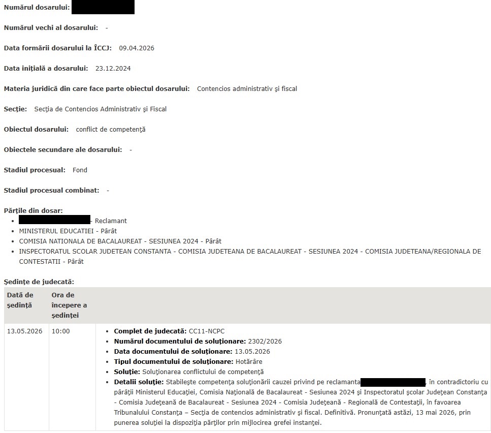 proces notă Bc Bacalaureat ÎCCJ