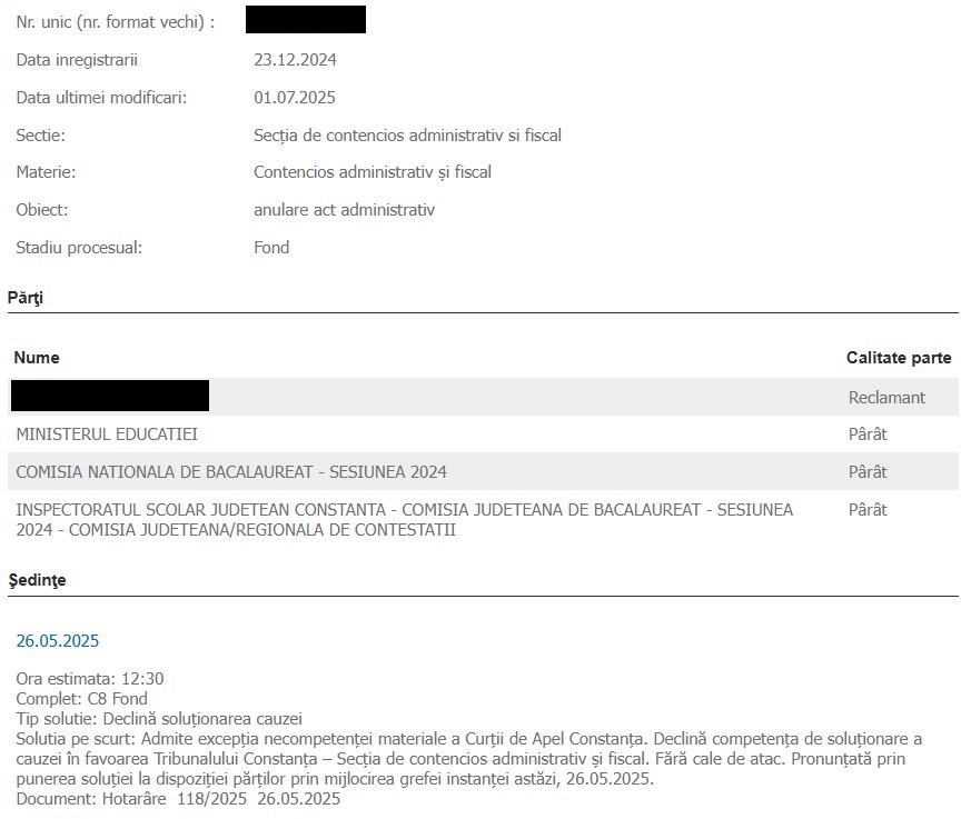 proces nota examen Bacalaureat Bac