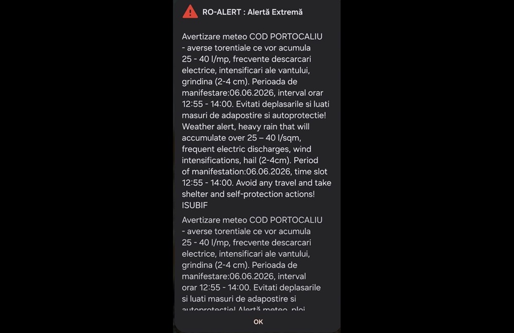 RO-ALERT A2 cod portocaliu ploi