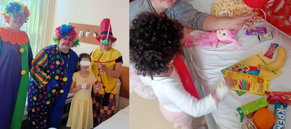 FOTO Copiii internați în spitalele din Constanța, răsfățați cu daruri, clovni și surprize prin grija Asociației Suflete Deschise și a societății Arimex Comexim 2000 SRL