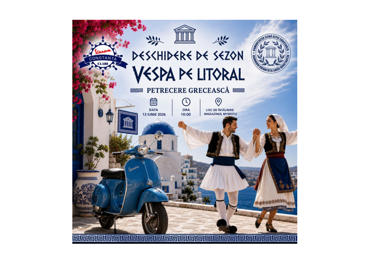 Sâmbătă, 13 iunie, Vespa Club Constanța deschide sezonul estival 2026. Vezi aici programul evenimentului