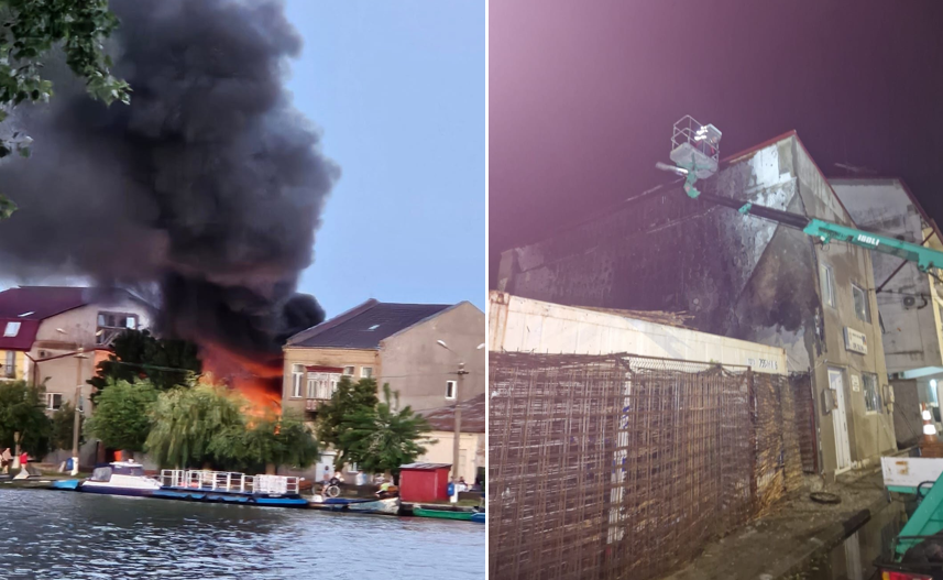 FOTO UPDATE Este ALERTĂ în Sulina! Un incendiu a izbucnit pe un teren de lângă o pensiune