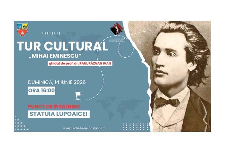 Tur cultural gratuit: pe urmele lui Mihai Eminescu prin Constanța, un eveniment organizat de Centrul Cultural Teodor T. Burada, în colaborare cu prof. dr. Raul Răzvan Ivan