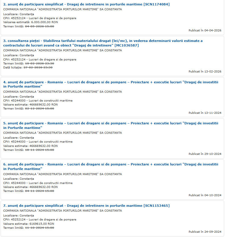 achiziții dragaj CNAPMC
