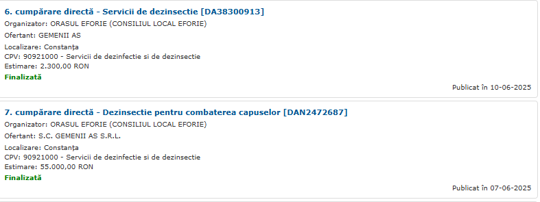 achiziții primăria Eforie - dezinsecție