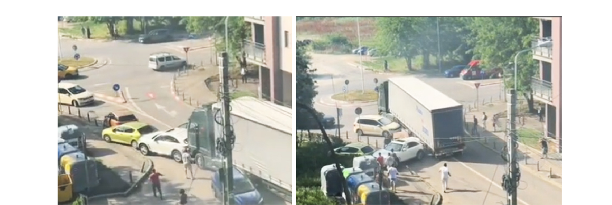 VIDEO INCREDIBIL: Accidentul de pe bulevardul Aurel Vlaicu, FILMAT. Un tir a făcut praf mai multe mașini