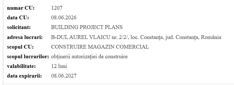 Building Project & Plans SRL Certificat de Urbanism magazin comercial