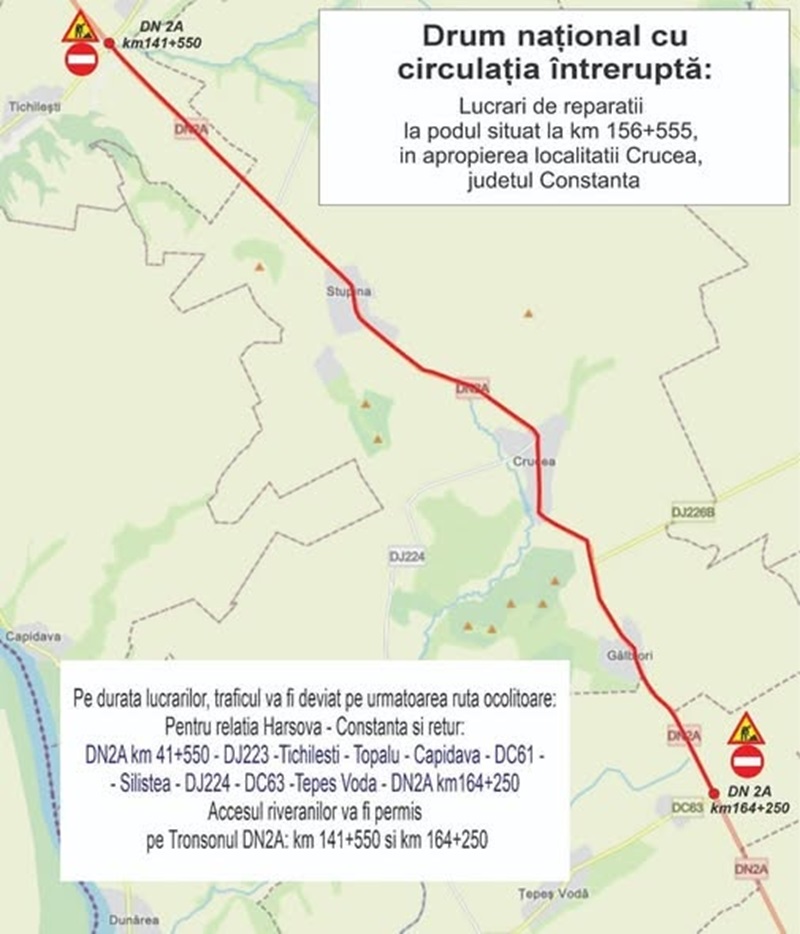 lucrări pod DN2A Crucea