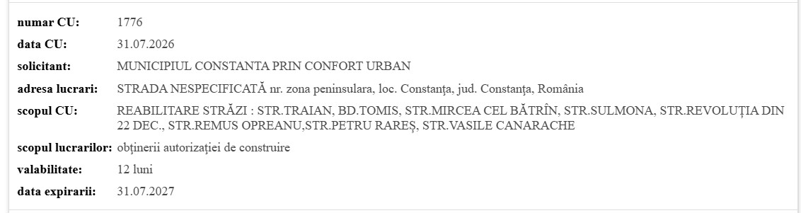 CU Confort Urban SRL reabilitare străzi Zona Peninsulară