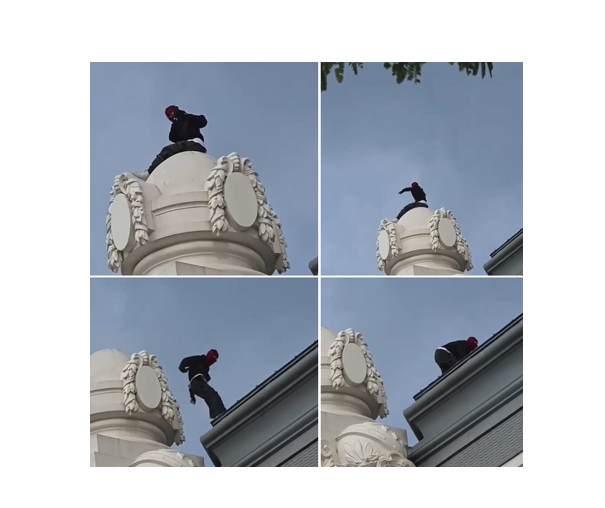 VIDEO Un individ mascat s-a urcat pe acoperișul Cazinoului din Constanța. Bărbatul e căutat de autorități