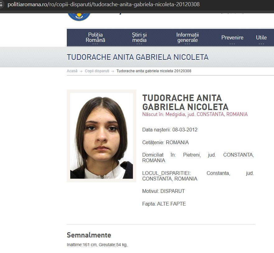 adolescentă dispărută