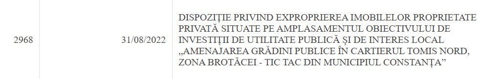 dispoziție exproprieri zona Brotăcei