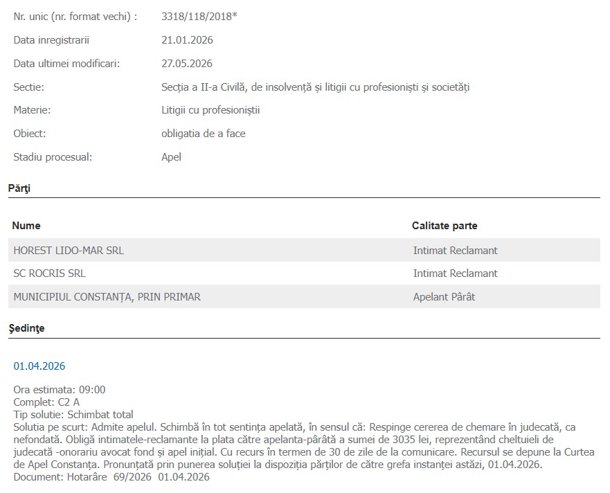 proces terenuri Lido Hrest Lido Mar SRL Rocris SRL