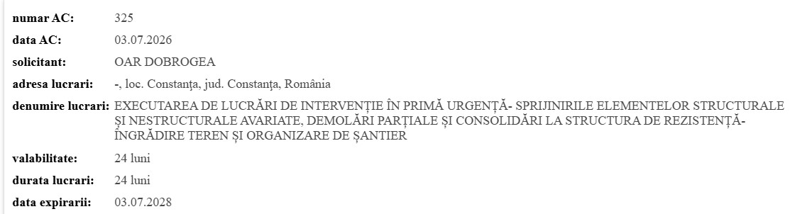 Vila Elena Autorizația de construire