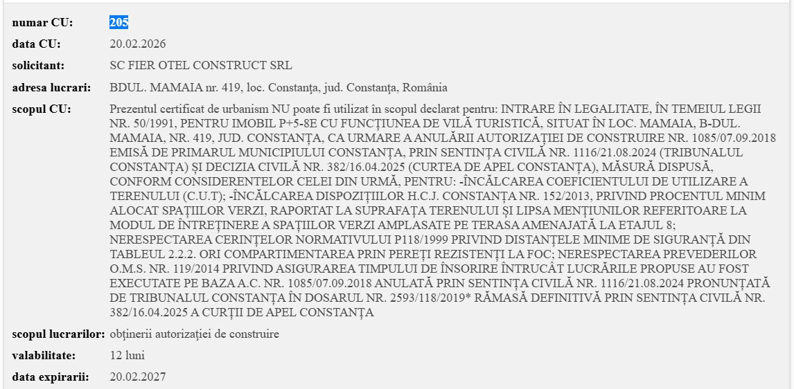 Vila malul Lacului Siutghiol Certificat de Urbanism