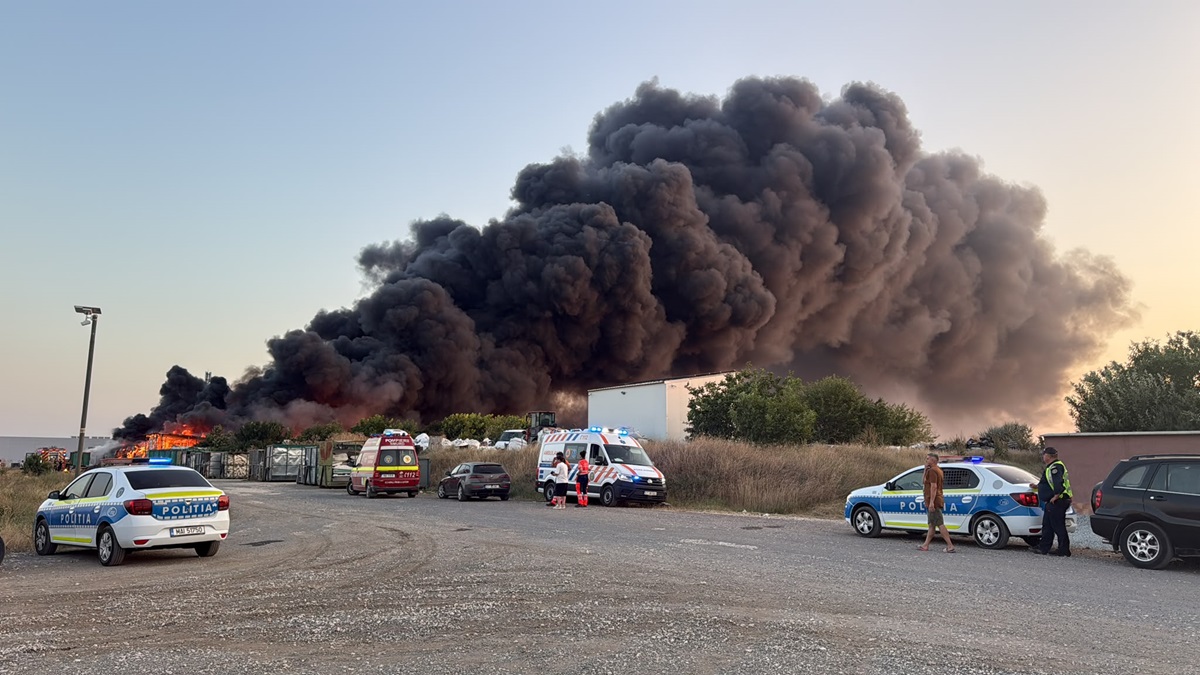VIDEO A fost transmis mesaj RO ALERT! Incendiu de AMPLOARE la iesirea din Lumina spre Navodari, în zona Peninsula! A luat foc centrul de colectare a maselor plastice