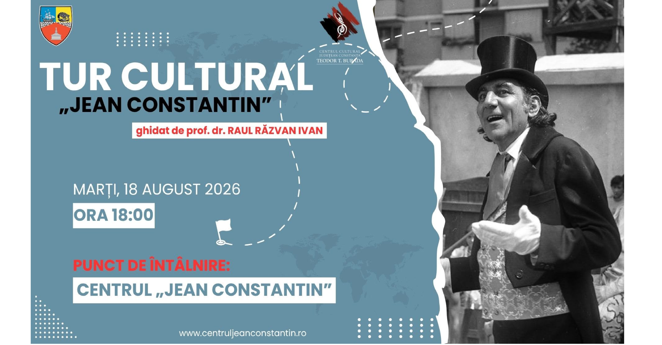 Marți are loc un tur cultural dedicat lui Jean Constantin, actorul care a făcut România să zâmbească