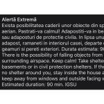 UPDATE Locuitorii din județul Tulcea, avertizați din nou prin mesaj Ro-Alert despre posibilitatea căderii unor obiecte din spațiul aerian